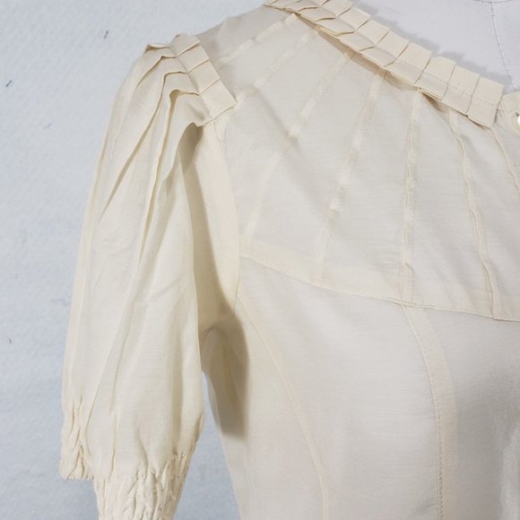 Halogen Silk Cotton Cream Pleated Blouse, Small - Picture 4 of 11